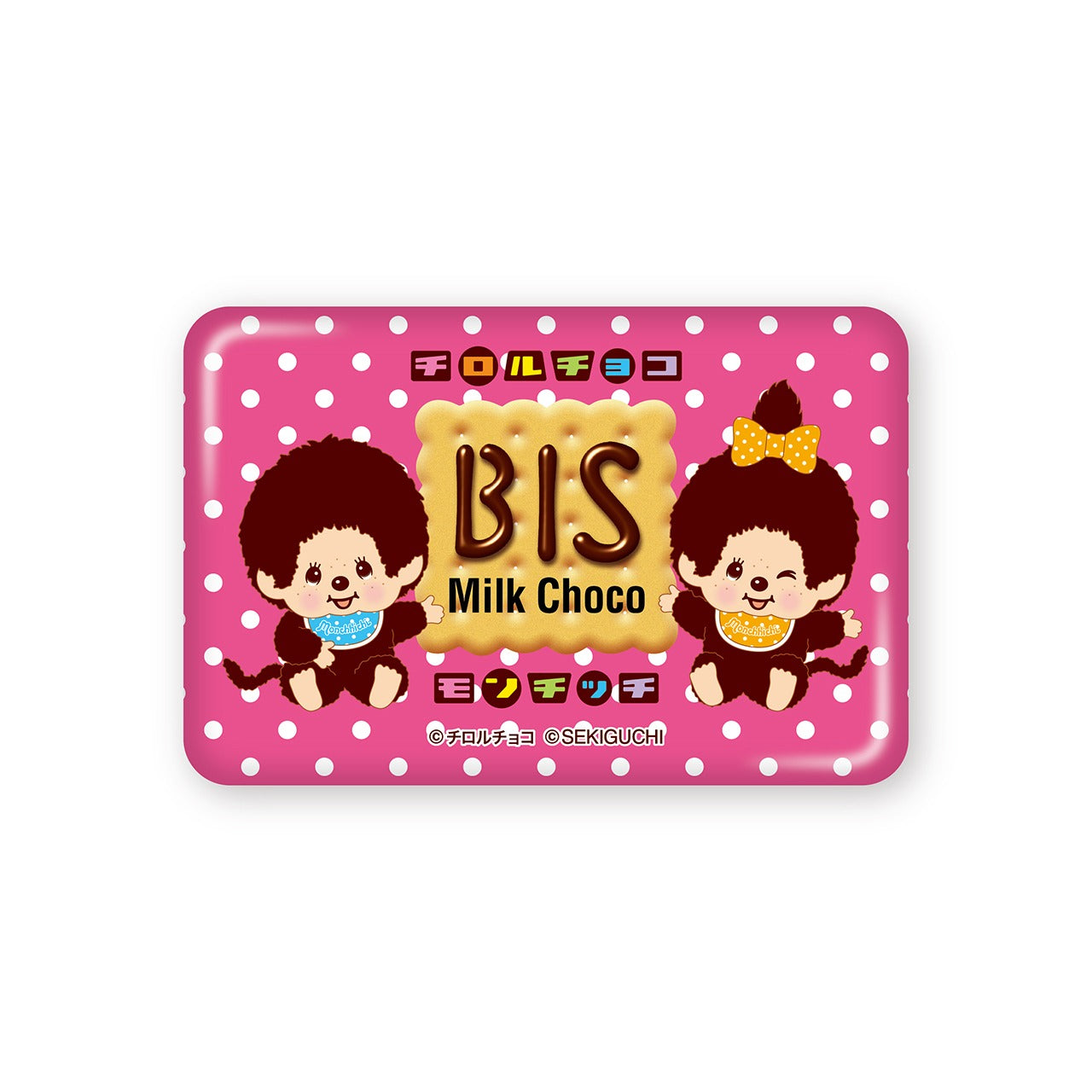 チロルチョコ×モンチッチ　スクエア缶バッジ BIS